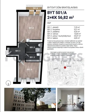 Pronájem bytu 2+kk, Brno, Bratislavská, 56 m2