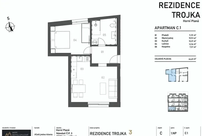 Prodej bytu 2+kk, Horní Planá, Náměstí, 47 m2