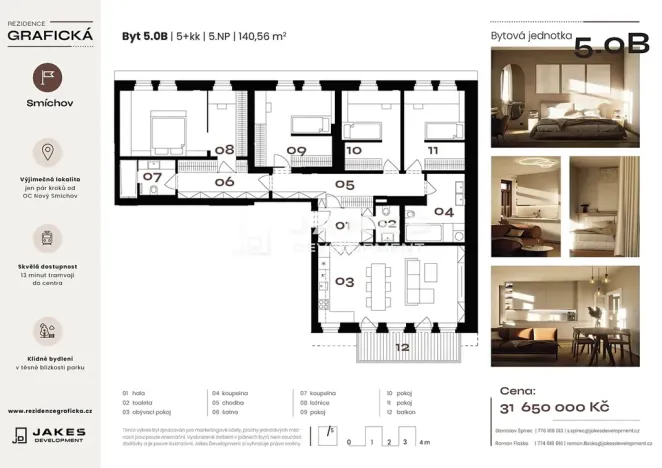 Prodej bytu 4+kk, Praha - Smíchov, Grafická, 140 m2