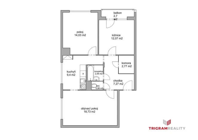 Pronájem bytu 3+1, Hradec Králové - Pouchov, K Sokolovně, 68 m2