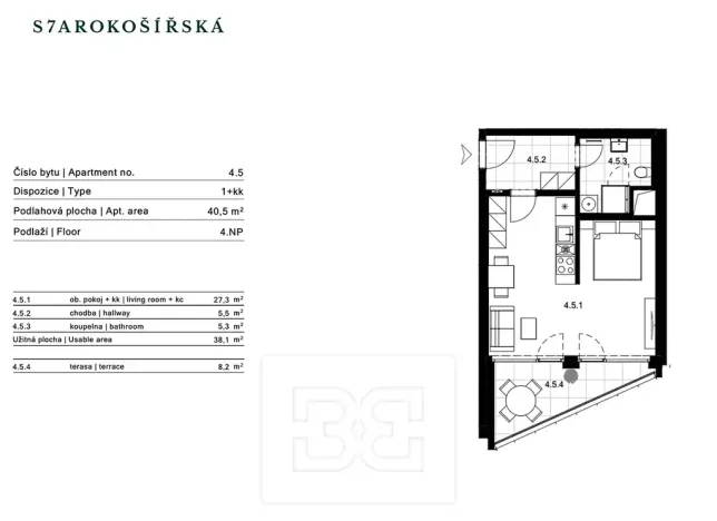 Pronájem bytu 1+kk, Praha - Košíře, Starokošířská, 40 m2