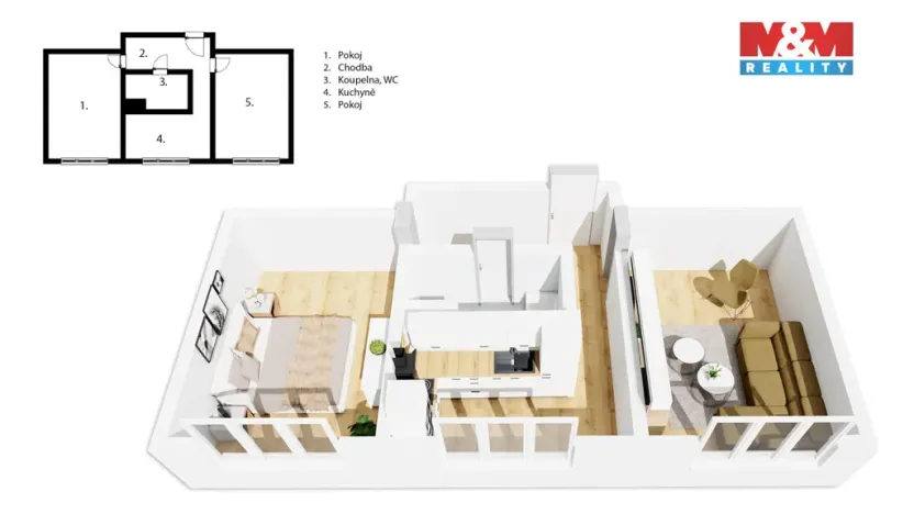 Prodej bytu 2+1, Roztoky, 52 m2