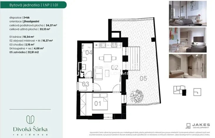 Pronájem bytu 2+kk, Praha - Liboc, Jenečská, 34 m2