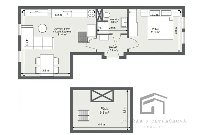 Prodej bytu 2+kk, Praha - Libeň, Pod Labuťkou, 40 m2