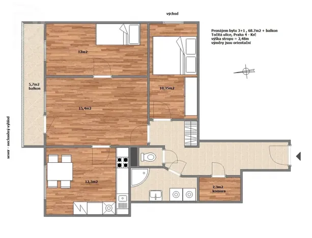 Pronájem bytu 3+1, Praha - Krč, Točitá, 69 m2
