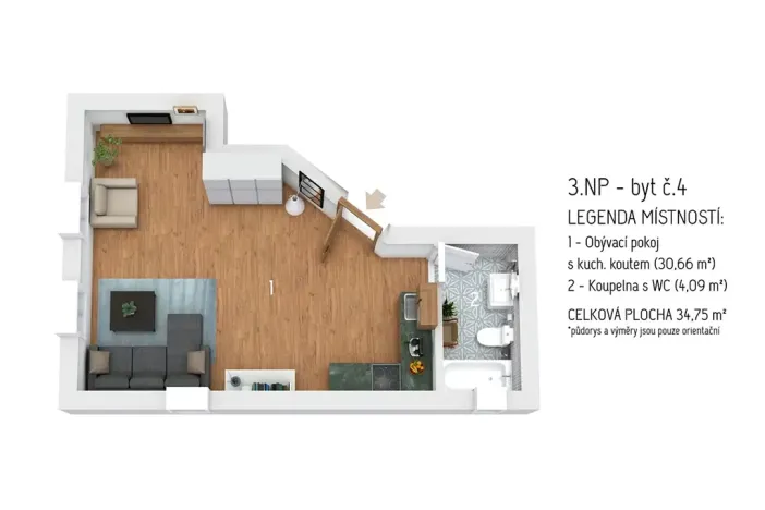 Pronájem bytu 1+kk, Hostinné, Dolní brána, 35 m2