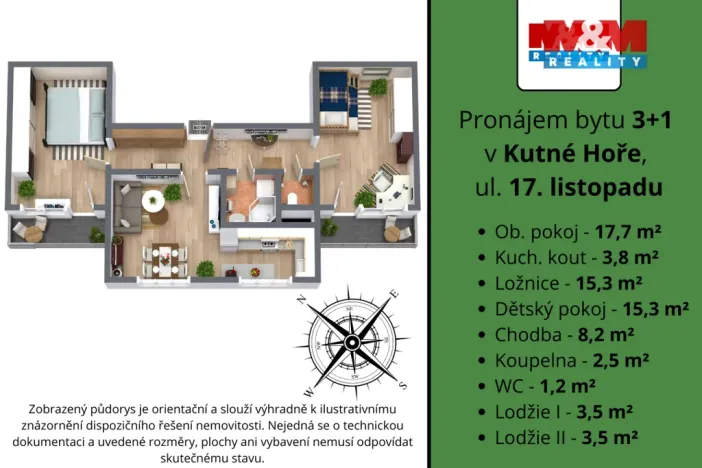 Pronájem bytu 3+1, Kutná Hora - Šipší, 17. listopadu, 64 m2