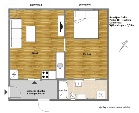 Pronájem bytu 2+kk, Praha - Hostivař, Daliborova, 44 m2