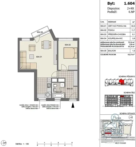 Pronájem bytu 2+kk, Praha - Modřany, Mezi vodami, 63 m2