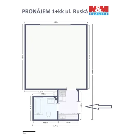 Pronájem bytu 1+kk, Praha - Vršovice, Ruská, 35 m2