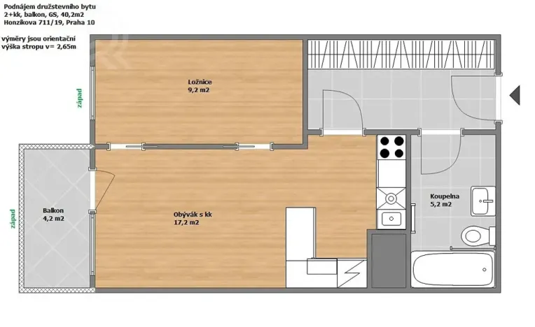 Pronájem bytu 2+kk, Praha - Dolní Měcholupy, Honzíkova, 40 m2