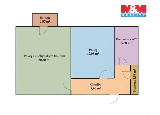 Pronájem bytu 2+kk, Praha - Letňany, Terezínská, 52 m2