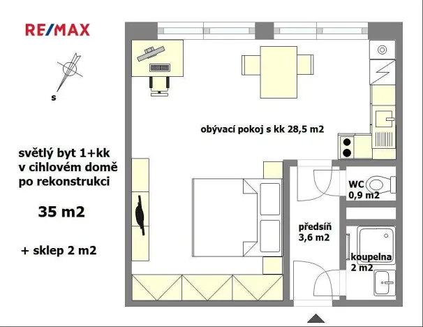 Pronájem bytu 1+kk, Praha - Zbraslav, Tunelářů, 37 m2