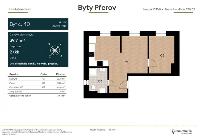 Prodej bytu 2+kk, Přerov - Přerov I-Město, Husova, 40 m2