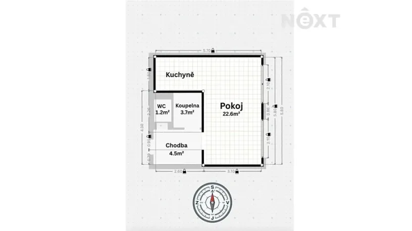 Pronájem bytu 1+kk, Praha - Kobylisy, Jelínkova, 35 m2
