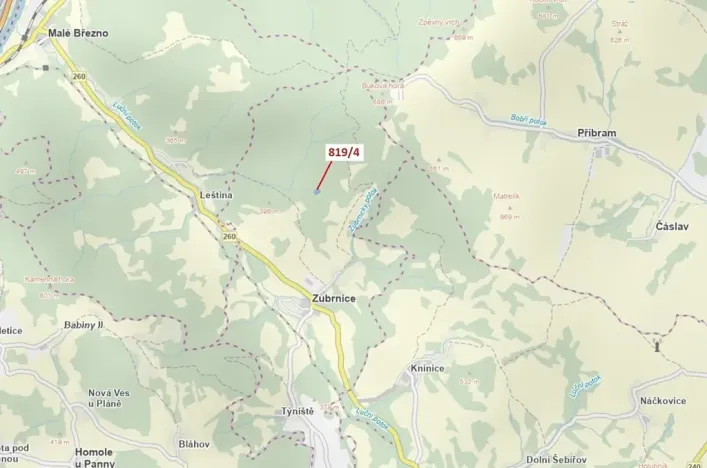 Dražba lesa, Zubrnice, 2875 m2