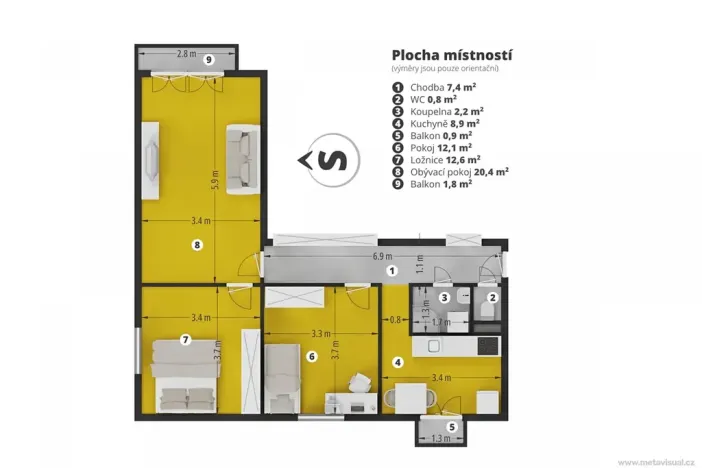 Pronájem bytu 3+1, Praha - Braník, Žalmanova, 67 m2