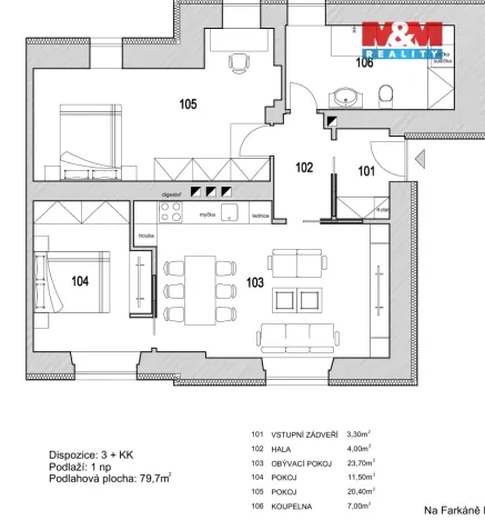 Prodej bytu 3+kk, Praha - Radlice, Na Farkáně III, 79 m2