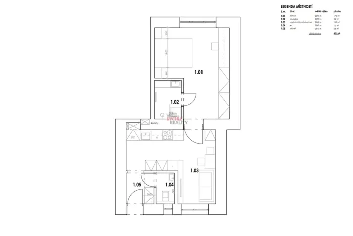 Pronájem bytu 2+kk, Ostrava, Myslbekova, 43 m2