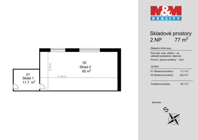 Pronájem skladu, Benešov, Vnoučkova, 77 m2