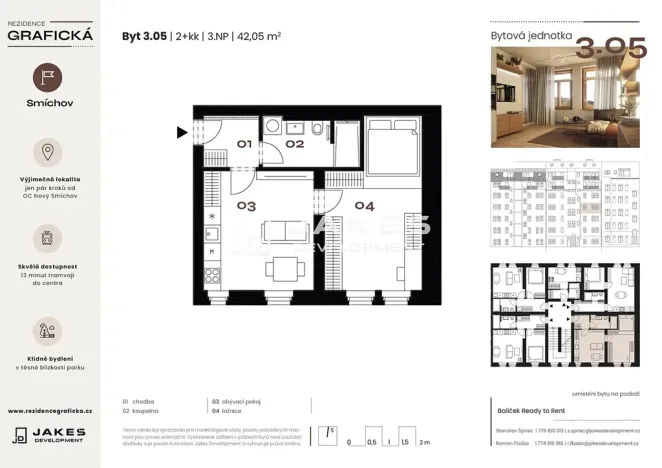 Prodej bytu 2+kk, Praha - Smíchov, Grafická, 42 m2