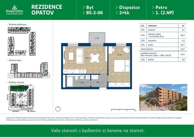 Pronájem bytu 2+kk, Praha - Chodov, Líbalova, 45 m2