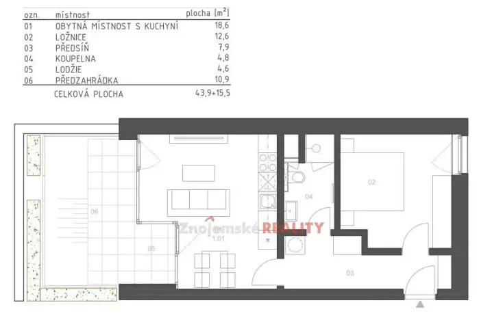 Pronájem bytu 2+kk, Znojmo, Jarošova, 45 m2