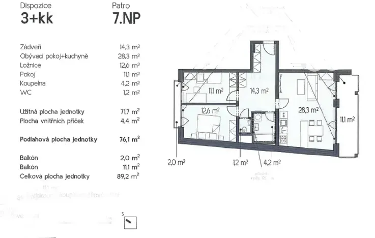 Pronájem bytu 3+kk, Brno, Rybářská, 76 m2