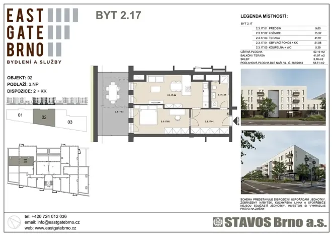 Prodej bytu 2+kk, Brno, Řípská, 52 m2