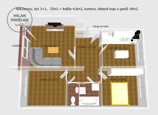 Prodej bytu 3+1, Nekvasovy, 72 m2
