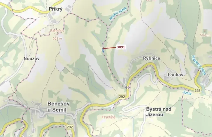 Dražba lesa, Benešov u Semil, 1964 m2