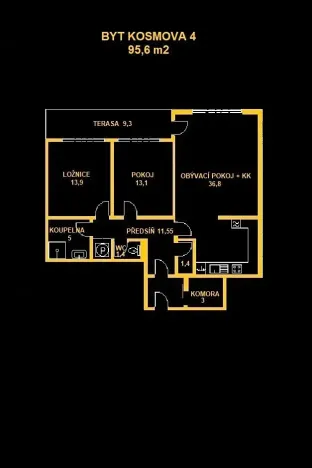 Pronájem bytu 3+kk, Brno, Kosmova, 95 m2