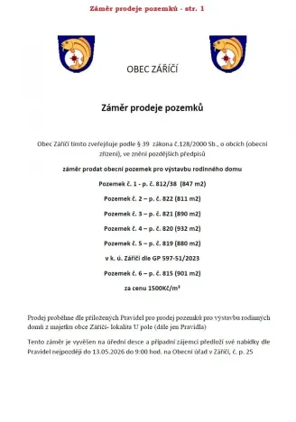 Prodej pozemku pro bydlení, Záříčí, 811 m2