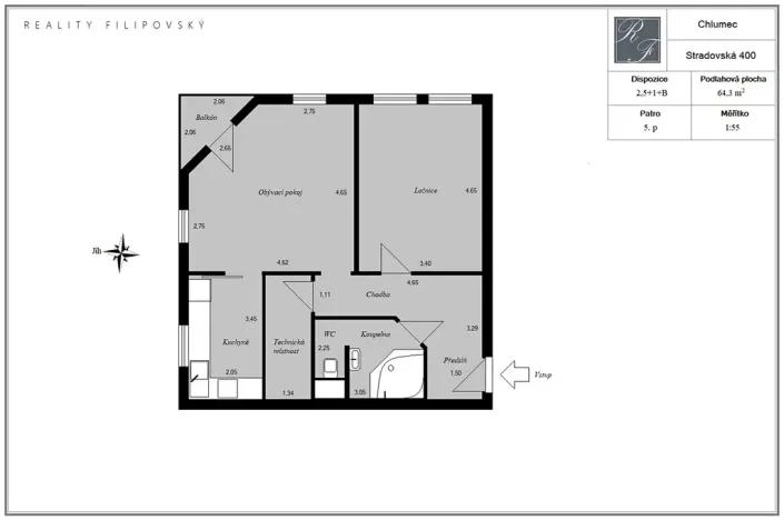 Prodej bytu 2+1, Chlumec, Stradovská, 64 m2