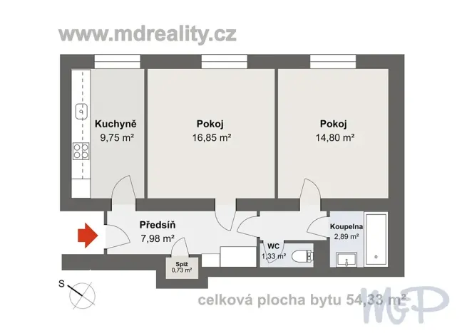 Prodej bytu 2+1, Brno, Bayerova, 54 m2