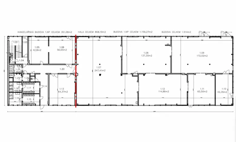 Prodej výrobních prostor, Brno - Slatina, Hviezdoslavova, 1514 m2