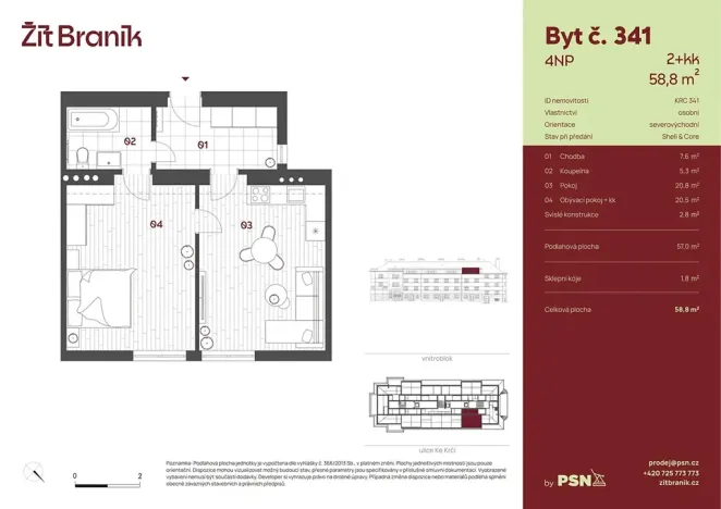 Prodej bytu 2+kk, Praha - Braník, Ke Krči, 54 m2