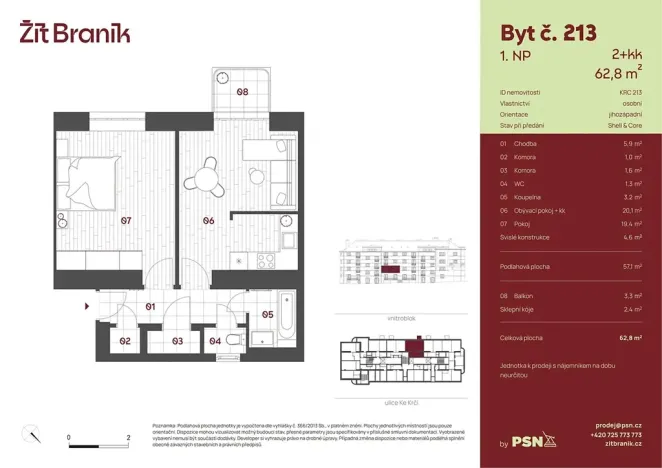 Prodej bytu 2+kk, Praha - Braník, Ke Krči, 53 m2
