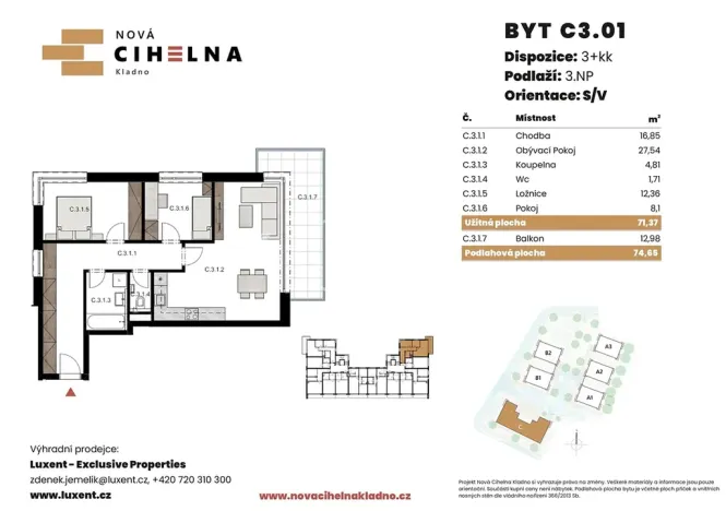 Prodej bytu 3+kk, Kladno, 71 m2
