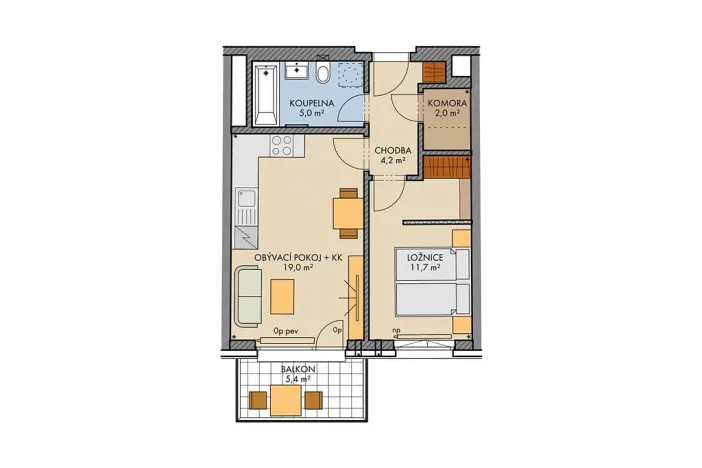 Prodej bytu 2+kk, Praha, Bartůňkova, 44 m2