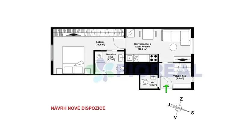 Prodej bytu 2+kk, Praha - Smíchov, Na Neklance, 36 m2