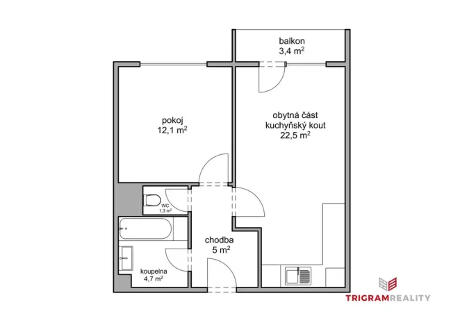 Pronájem bytu 2+kk, Hradec Králové - Nový Hradec Králové, třída Edvarda Beneše, 47 m2