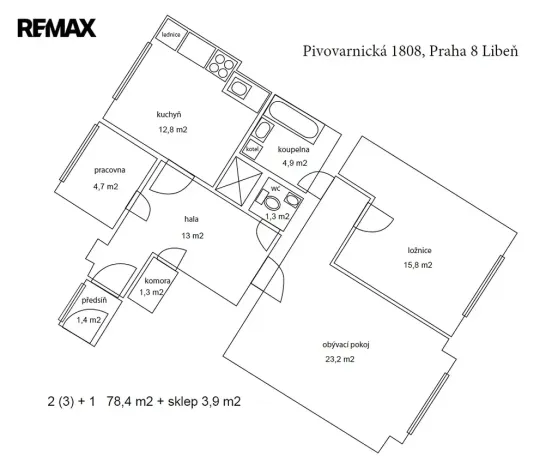Pronájem bytu 2+1, Praha - Libeň, Pivovarnická, 78 m2