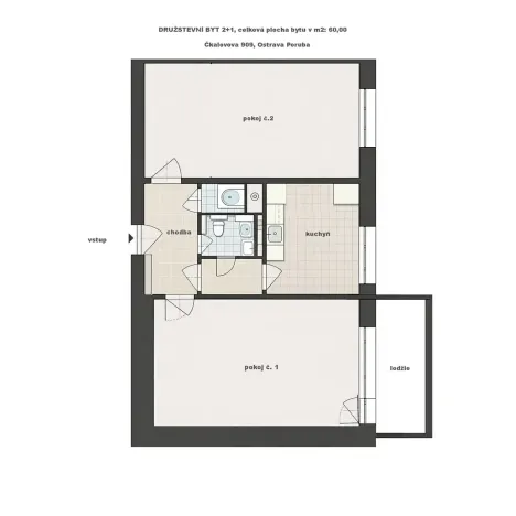 Prodej bytu 2+1, Ostrava, Čkalovova, 55 m2