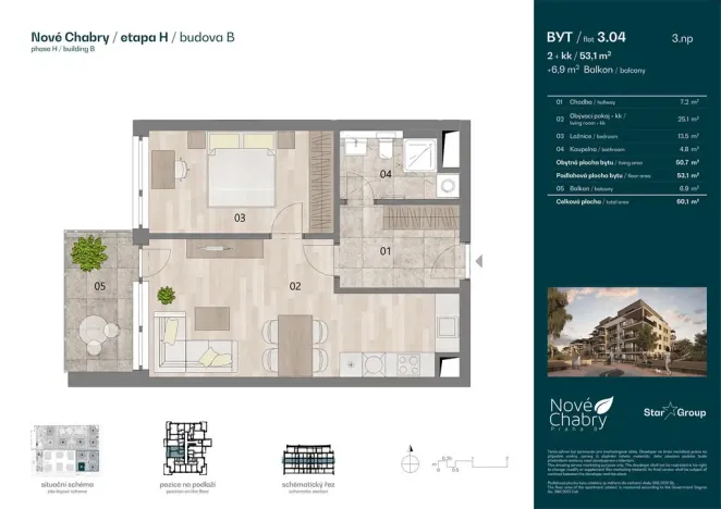 Prodej bytu 2+kk, Praha - Dolní Chabry, Kadaňská, 53 m2