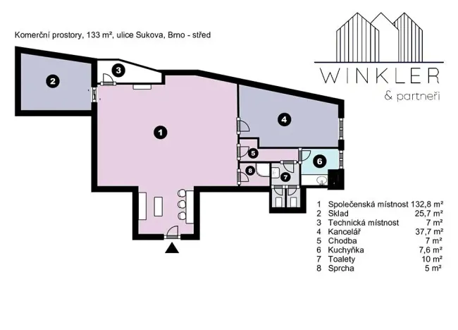 Pronájem komerční nemovitosti, Brno, Sukova, 233 m2