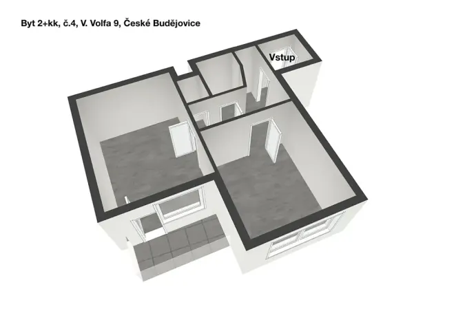 Pronájem bytu 2+kk, České Budějovice, V. Volfa, 44 m2