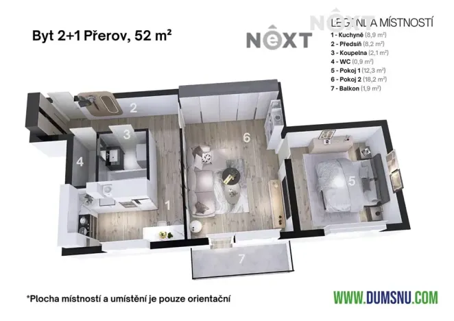 Pronájem bytu 2+1, Přerov, bří Hovůrkových, 51 m2