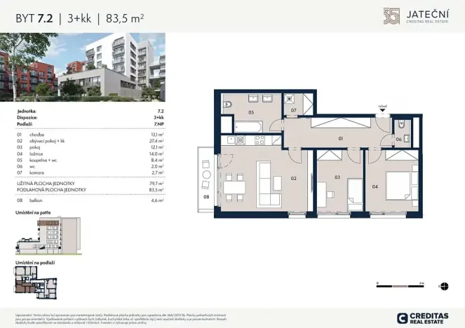 Prodej bytu 3+kk, Praha - Holešovice, Jateční, 80 m2
