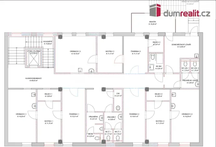 Pronájem ordinace, Most, J. A. Komenského, 40 m2